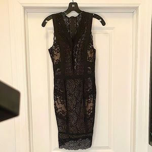 Nicole Miller. Lace Black/Nude cocktail dress. 4/M